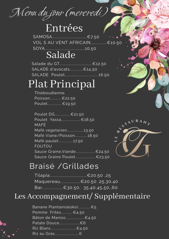 Menu du jour - Le Restaurant GT - restaurant MULHOUSE - manger a MULHOUSE